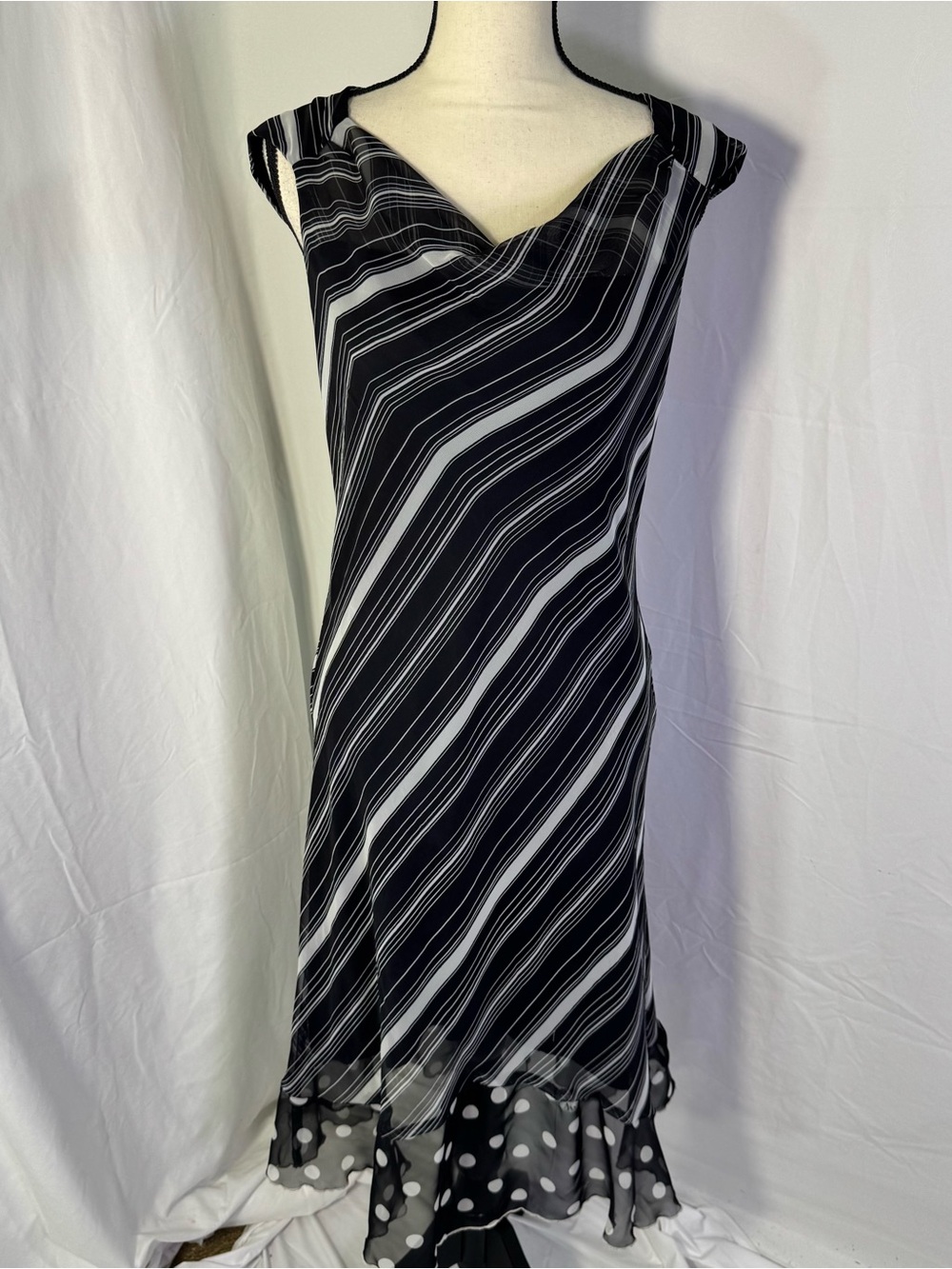 Vintage Ombre Stripe Midi Dress Y2K Cowl Neck Bias Cut Slip sz 6